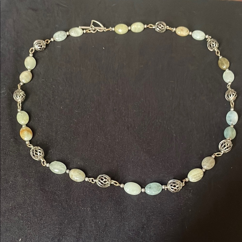 Elegant Silver and Green Beaded Necklace